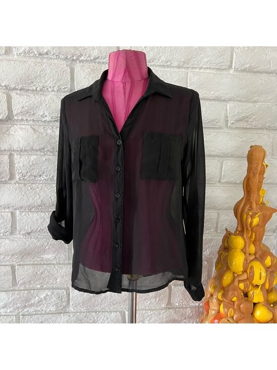 mine Tops - Mine Black Sheer Long Sleeve Blouse